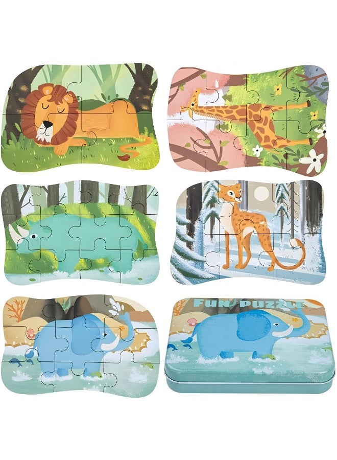 مجموعة ألعاب الألغاز الخشبية للأطفال من 3 إلى 6 سنوات، ألغاز 5 في 1 مع صندوق حديدي للتخزين، ألعاب الألغاز كهدايا للأولاد والبنات والأطفال - Image 1